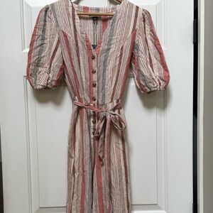 Striped multi-color XS romper, puff sleeve, button & tie universal thread